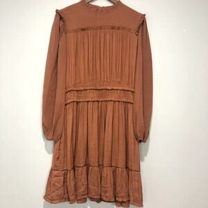 Anthropologie X Current Air Long Sleeve Mock Neck Mini Dress Brown Size L